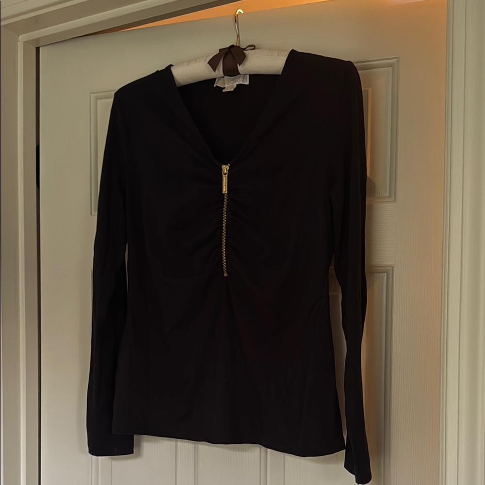 Michael Kors Black Long-Sleeve Zip-Front Top